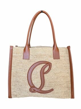 Christian Louboutin By My Side Raffia Leather Tote + Pochette CL Logo Bag